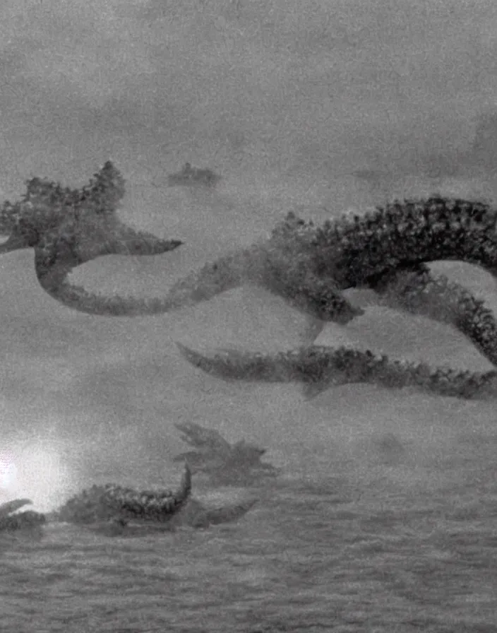 Prompt: a filmstill of a north korean monster movie, kaiju - eiga monster starfish - like trampling a traditional korean palace, foggy, film noir, epic battle, etheral, explosions, thriller, by akira kurosawa and wes anderson video compression