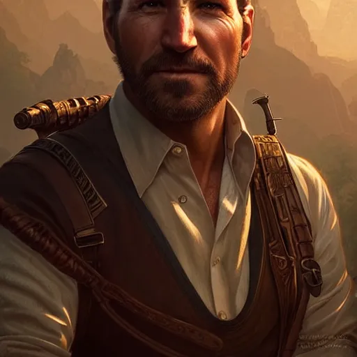 Image similar to Joe Biden face in the role of Nathan Drake, western, D&D, fantasy, intricate, elegant, highly detailed, digital painting, artstation, concept art, matte, sharp focus, illustration, art by Artgerm and Greg Rutkowski and Alphonse Mucha