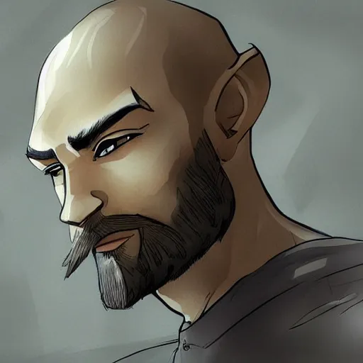 Prompt: a bearded, bald man using yellow magic, digital art, trending on pixiv, mage, detailed, ultra hd