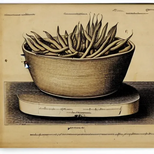 Prompt: anatomical diagram of oryza sativa, next to a bowl of rice, sepia, faded, ink, by maria sibylla merian