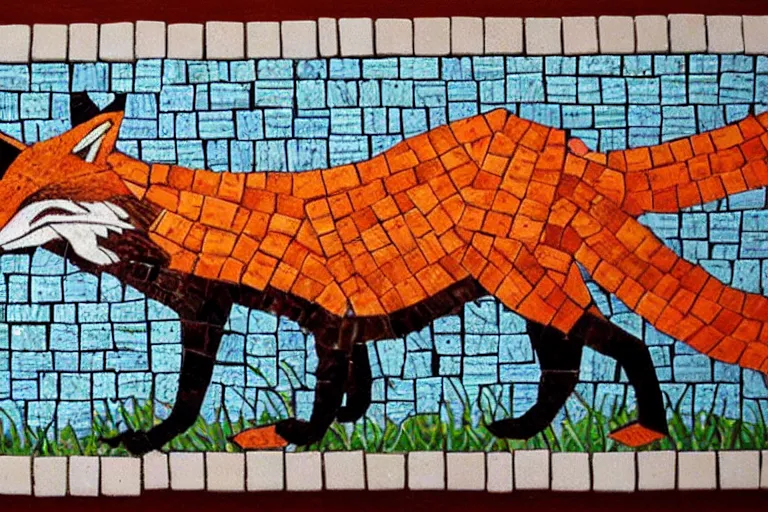 Image similar to Tile mosaic mural of a Red Fox, intricate detailing, mostly triangular and geometric, beautiful high quality art