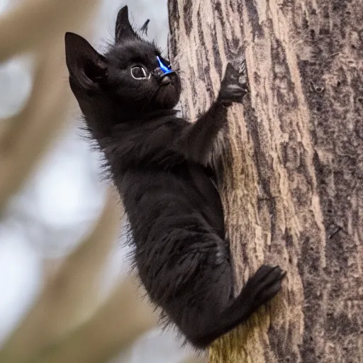 Image similar to a bat kitten, in a tree, Canon EOS R3, telephoto, very detailed, 4k