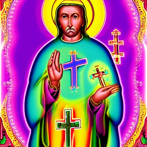 Prompt: holy catholic saint by Lisa Frank