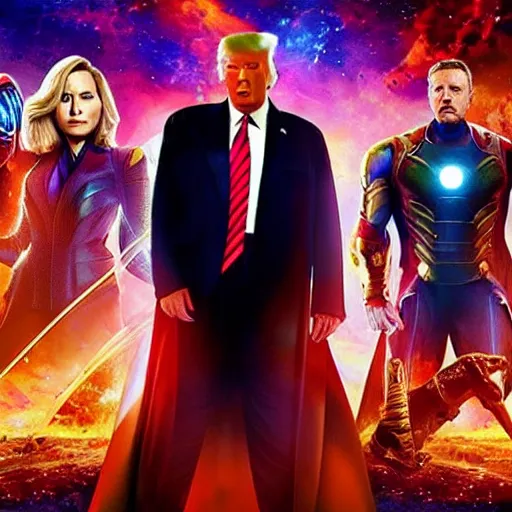 Prompt: a film still of donald trump in the movie avengers infinity war, hyper detailed, photorealistic, cinematic