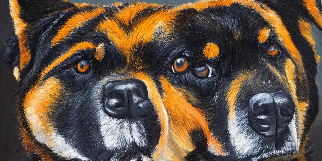Prompt: cubist portrait of rottweiler german shepherd dog mix