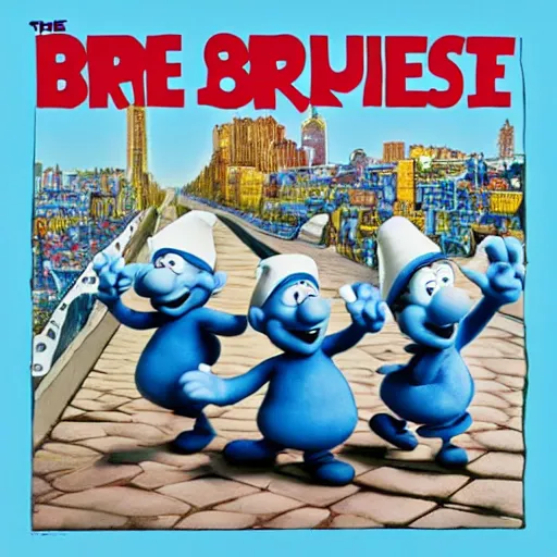 Image similar to the smurfs on the beastie boys album cover, 8 k resolution hyperdetailed photorealism