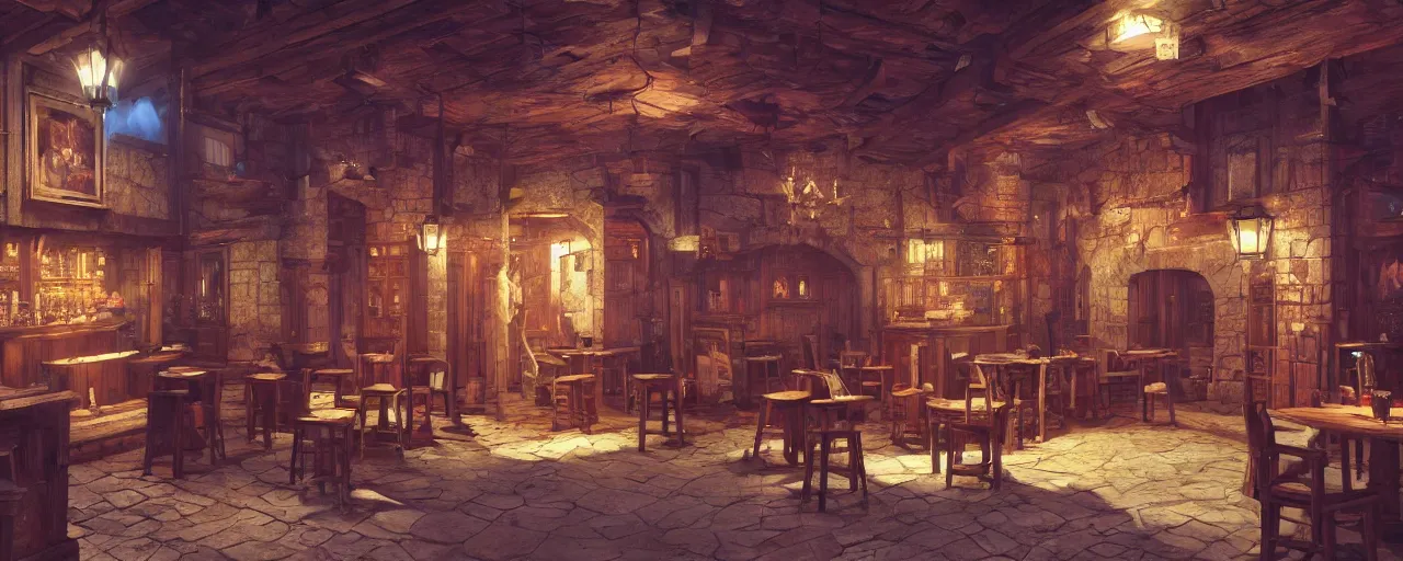 Prompt: tiny, medieval era tavern with exotic dancers, exterior, two stories, vaporwave aesthetics, 8 k uhd, unreal engine, octane render in the artstyle of finnian macmanus, john park and greg rutkowski