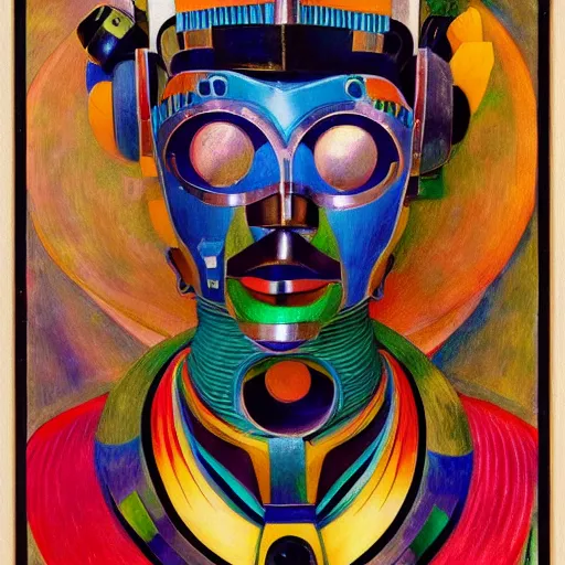 Image similar to head of a beautiful robot wearing a carnival mask made of stylized flowers, by diego rivera and john watkiss and annie swynnerton, art deco shaman, art brut, symbolist, dramatic cinematic lighting, god rays, iridescent beetles, clean crisp graphics, smooth sharp focus, extremely detailed