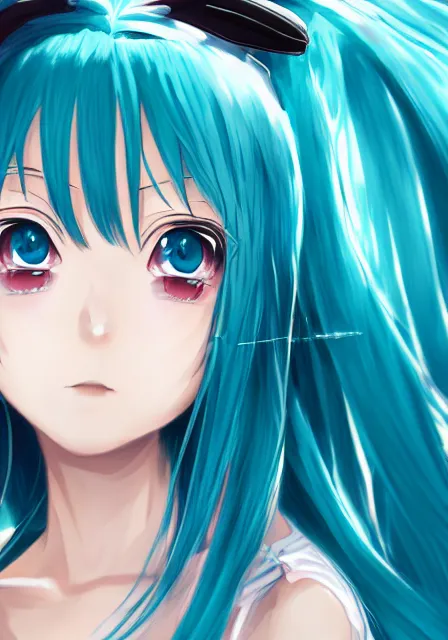 Prompt: A realistic anime portrait of Hatsune Miku, by Yoneyama Mai, highly detailed, illustration, trending on ArtStation, two-dimensional