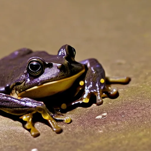 Prompt: photo of a rare three - eyed frog