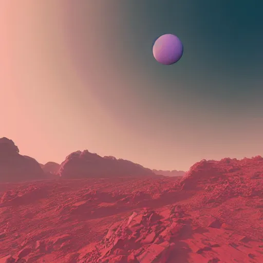 Prompt: the crystal structure on a terraformed mars, artwork by beeple