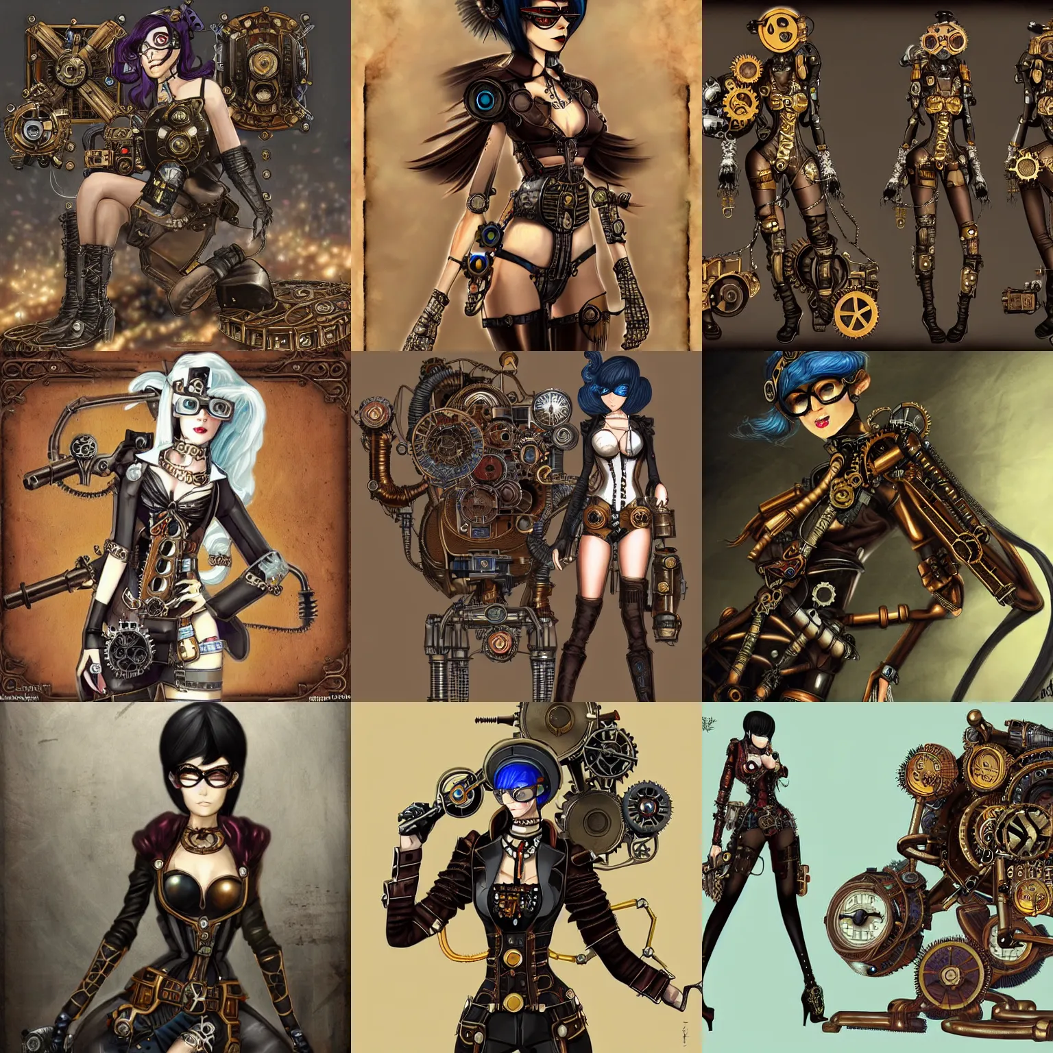 Prompt: steampunk art combining factorio with Bayonetta, trending on art station