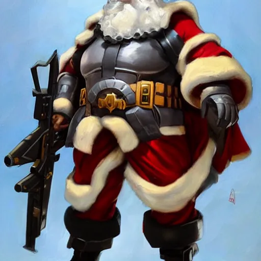 Image similar to greg manchess portrait painting of fully armored santa claus as overwatch character, medium shot, asymmetrical, profile picture, organic painting, sunny day, matte painting, bold shapes, hard edges, street art, trending on artstation, by huang guangjian and gil elvgren and sachin teng