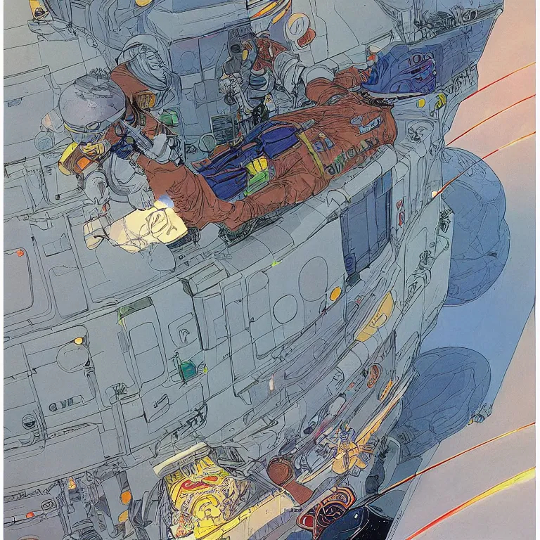 Prompt: moebius, Jean Giraud, spacestation, epic, artstation