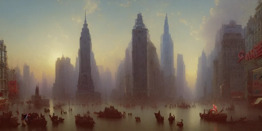 Prompt: Time square, large banana, Ivan Aivazovsky, Christopher Balaskas, Noah Bradley, Albert Bierstadt, Jim Burns, Edwin Church, Frederic Thomas Cole, Brown Durand, Asher David Friedrich, Caspar James Gurney, Johnson Heade, Martin Raphael Lacoste, Ted Nasmith, Andreas Rocha, Christophe Vacher