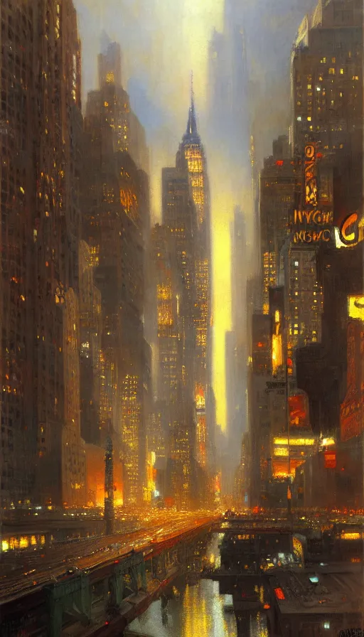 Image similar to city of modern new york. highly detailed painting by gaston bussiere, craig mullins, j. c. leyendecker