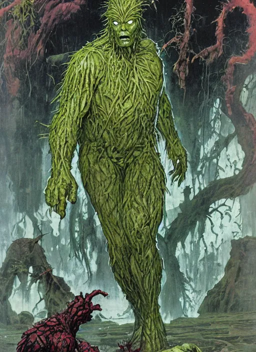 Image similar to full body and head portrait of marvel's swamp thing, dynamic action, painted by norman rockwell and phil hale and greg staples and tom lovell and frank schoonover and jack kirby