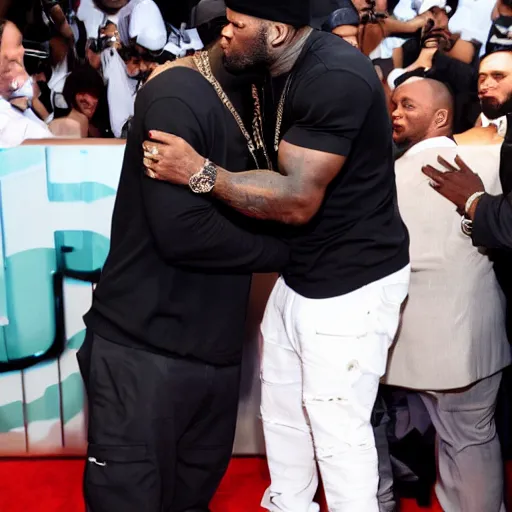 Prompt: 5 0 cent kissing with the game