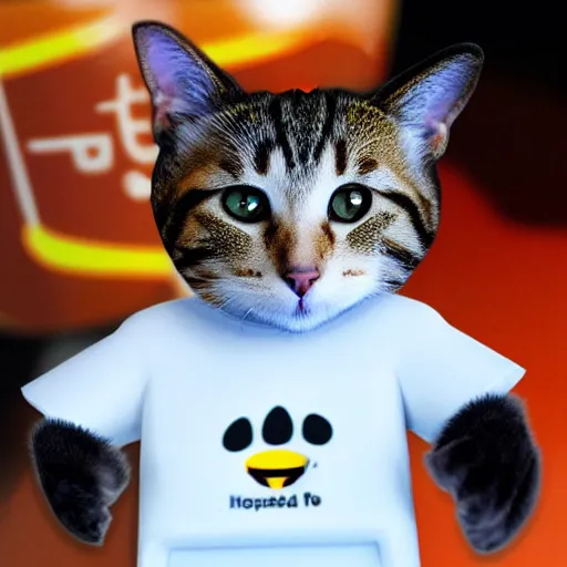 Image similar to a humanoid cat fast food worker