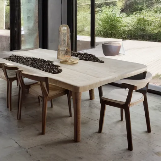 Image similar to a dining set made from pure recycled materials