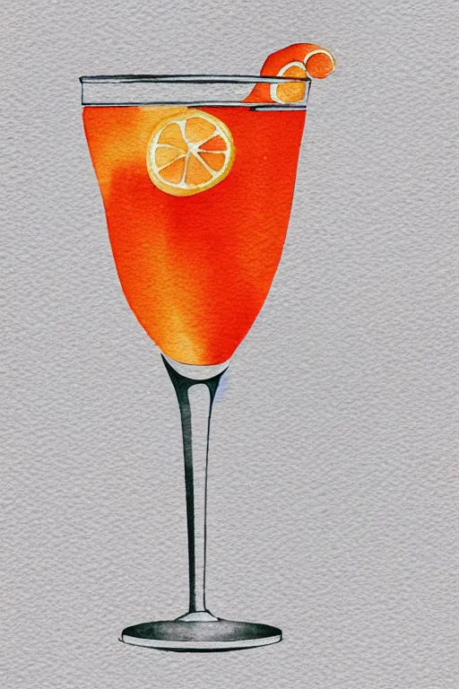 Image similar to minimalist watercolor art of aperol spritz, illustration, vector art