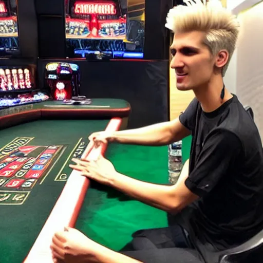 Image similar to gigachad xqc gambling : : realistic : : 1 dslr : : 1 - - quality 2