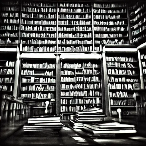 Image similar to “lost in a labyrinth that is Powell’s City of Books. Creepy liminal photo. Hyperrealistic, benchmark resolution photo”