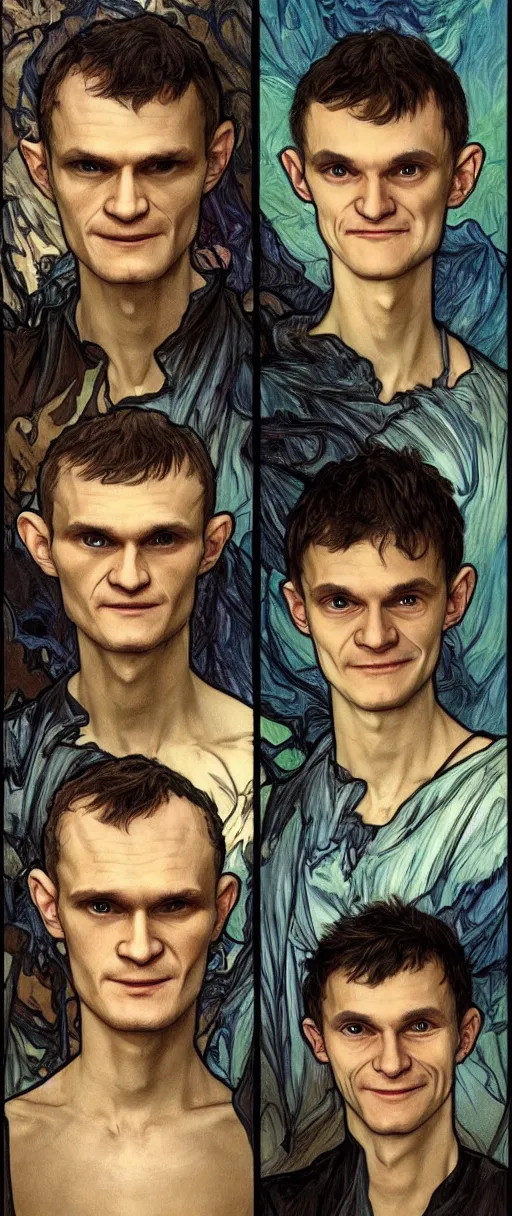 Prompt: vitalik buterin looks like gollum, art by artgerm and greg rutkowski and alphonse mucha