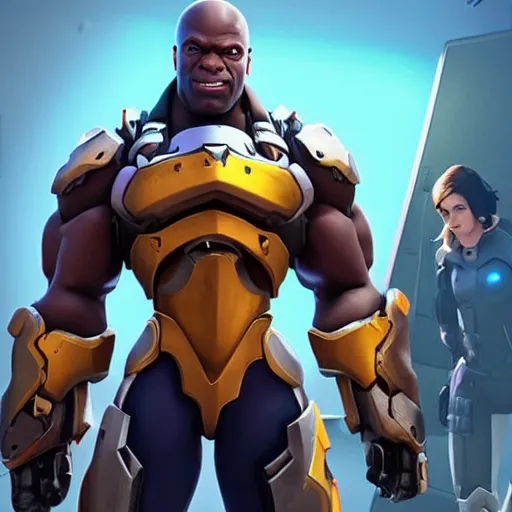 Prompt: Movie Poster for live Action Overwatch, Idris Alba as Doomfist, Brittany Renner as Widowmaker