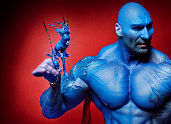 Prompt: blue dave bautista with antennas. fantasy magic style. highly detailed 8 k. intricate. nikon d 8 5 0. award winning photography.