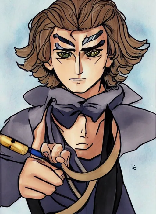 Prompt: Drawning of Anakin Skywalker in style of Jojo's Bizarre Adventure