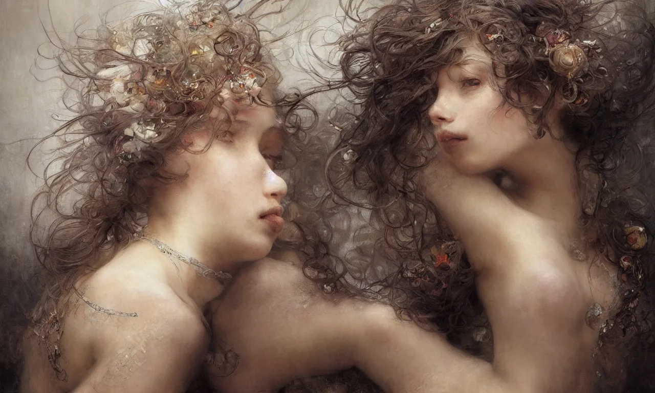 Prompt: breathtaking detailed soft painting of your head turns away, the new love, your head turns back, a fingertip on a drum charging sounds and harmony, rembrandt style, elegant, highly detailed, artstation, concept art, matte, sharp focus, art by luis royo and alfons mucha, and greg rutkowski