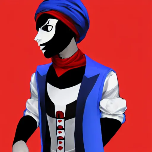 Prompt: A young man wearing a blue turban, beardless, shaven face, middle-eastern, in the style of Persona 5, Persona 5, Persona 5 artwork