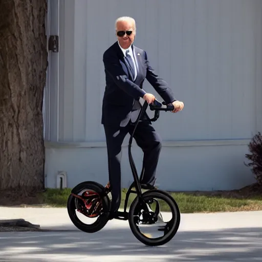 Image similar to biden riding a one-wheeled electric unicycle