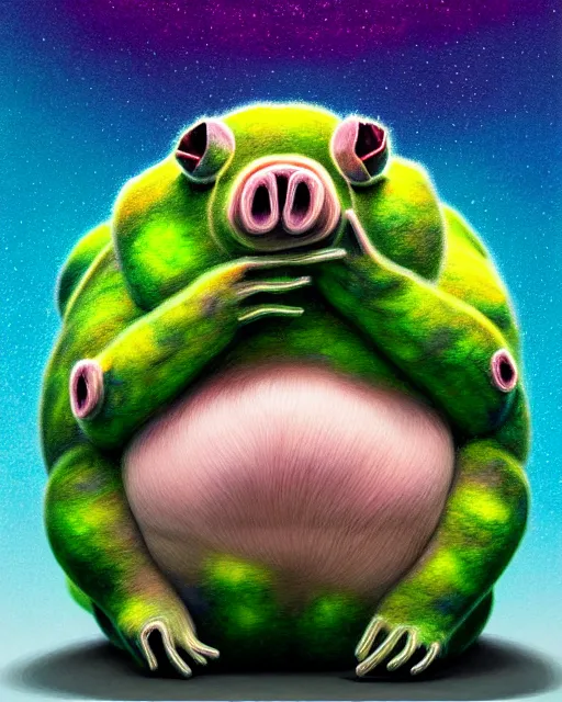 Image similar to richly detailed color illustration of a tardigrade-moss-piglet illustrated by Artgerm and Mina Petrovic and Timothy Kong and Marina Federovna. 3D shadowing