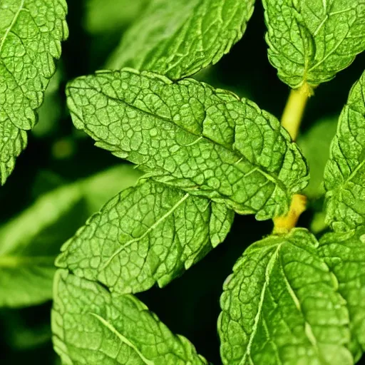 Prompt: close up of a mint leaf