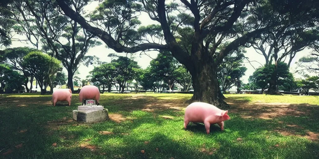 Prompt: “a pig memorial in Sydney, peaceful and serene, incredible perspective, soft lighting, anime scenery by Makoto Shinkai and studio ghibli, very detailed”