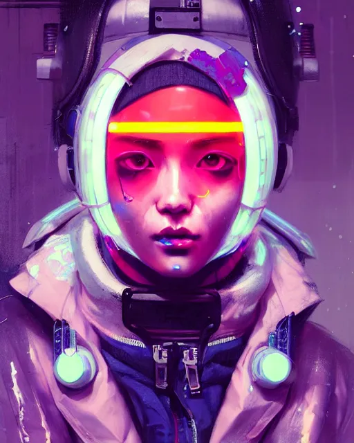 Image similar to detailed portrait neon operator girl, cyberpunk futuristic, neon, reflective puffy coat, decorated with traditional japanese by ismail inceoglu dragan bibin hans thoma greg rutkowski alexandros pyromallis nekro rene margitte, illustrated, perfect face, fine details, realistic shaded, fine - face, pretty face