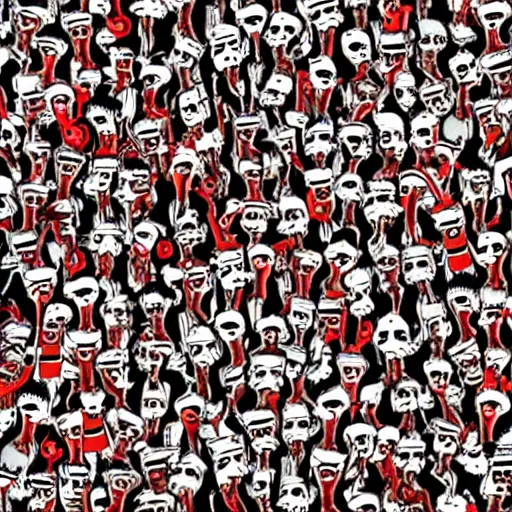 Image similar to where's waldo but it's zombies