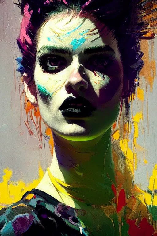 Image similar to portrait of a beautiful goth girl, complementary colors, beautiful face, rule of thirds, intricate outfit, spotlight, by greg rutkowski, by jeremy mann, by francoise nielly, by van gogh, digital painting