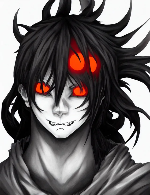 Prompt: a detailed manga portrait of a shadowy dark cute demon boy with long crimson hair and glowing orange eyes and fangs, lurking in the shadows, trending on artstation, digital art, 4 k resolution, detailed, high quality, sharp focus, hq artwork, coherent, insane detail, character portrait