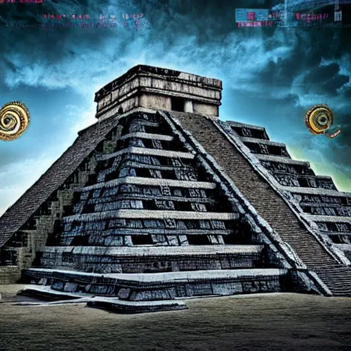 Mayan temples merged with cyberpunk futuristic | Stable Diffusion