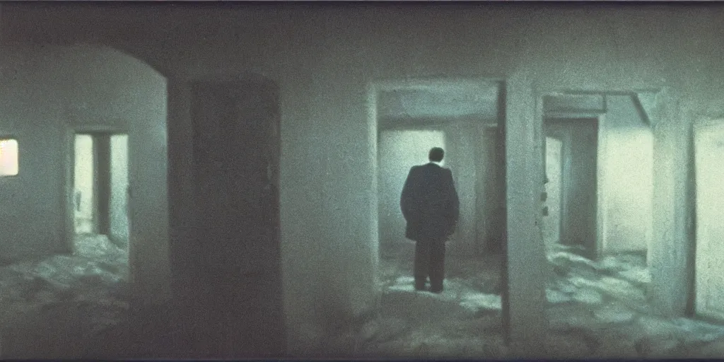 Prompt: detailed analog medium format photo, polaroid still from tarkovsky movie where a man in suit comes to another side of reality, haze, high production value, intricate details, 8 k resolution, hyperrealistic, hdr, photorealistic, high definition, tehnicolor, award - winning photography, masterpiece, amazing colors