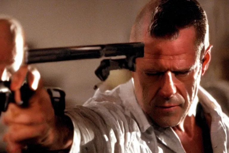 Prompt: film still of James McCaffrey!!! 2004 as Max Payne in the Max Payne movie, 4k