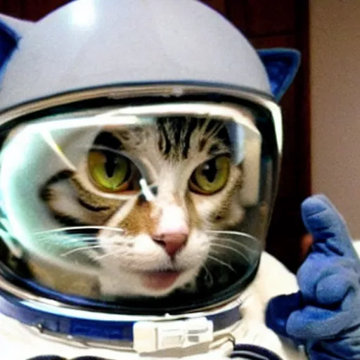 Prompt: cat astronaut plays with a moon rock