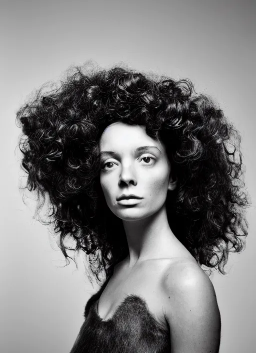 Image similar to a portrait of a woman by justin ridler, big curly hair