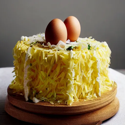 Image similar to egg cake, food photography, very detailed