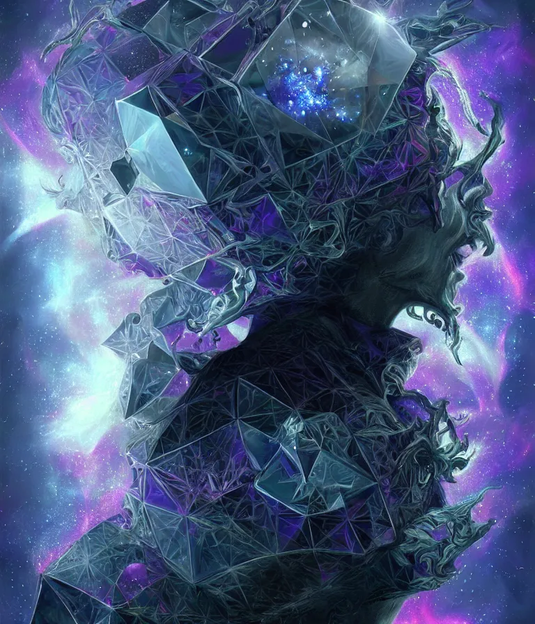 Image similar to front!!! shot of a court jester!!! character, mesmerizing fractal hypercubes, dark holography!!!, future, metallic nebula, crystalline edges, polygonal, elegant, highly detailed, centered, (((artstation, concept art, jagged, sharp focus, artgerm, Tomasz Alen Kopera, Peter Mohrbacher, donato giancola, Joseph Christian Leyendecker, WLOP, Boris Vallejo))), ((raytracing)), mugshot!!!!!, ugly!!!!!!, octane render, nvidia raytracing demo, octane render, nvidia raytracing demo, octane render, nvidia raytracing demo, 8K