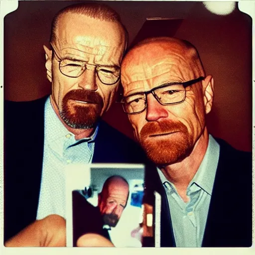 Image similar to Walter White and Joe Biden selfie, polaroid