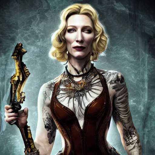 Image similar to Cate Blanchett as a siren in borderlands, photorealistic art, high definition, intricate details